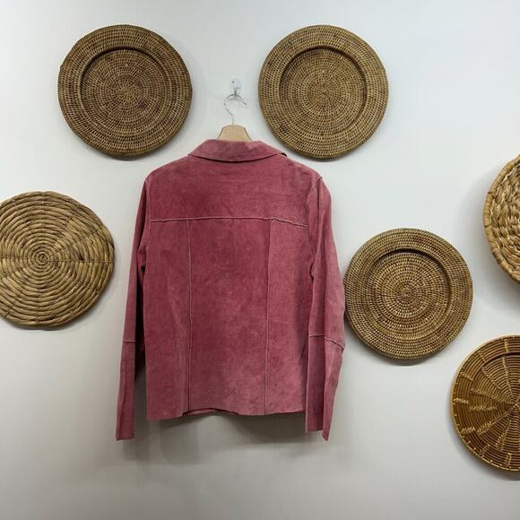 Vintage Revue Pink 100% Suede Button Long Sleeve Top Jacket 10 Western Country - Picture 3 of 9